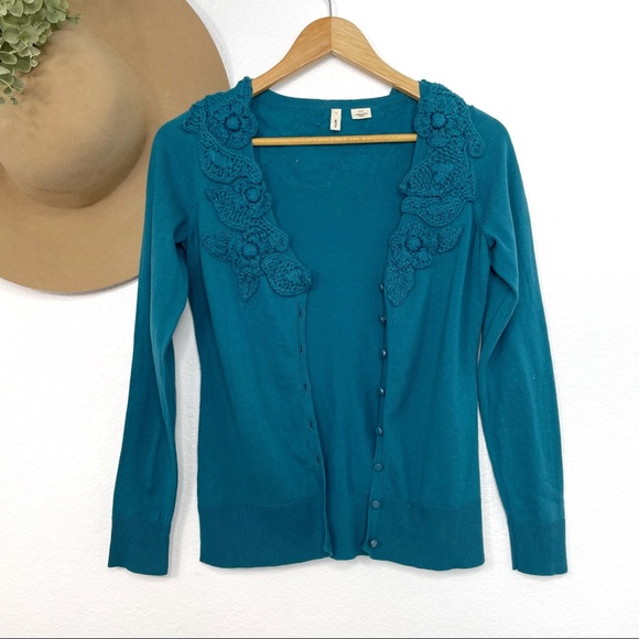 Anthropologie Sweaters - ANTHROPOLOGIE • Moth teal crochet cardigan